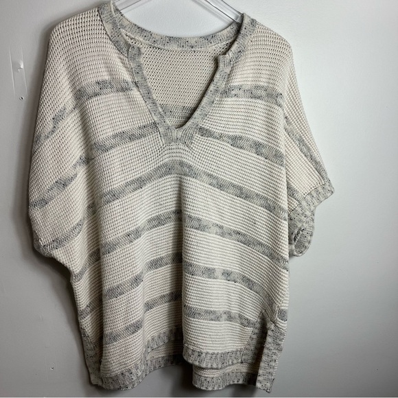 VINCE Popover White Knit Stripe Speckle Sweater Boxy Tunic Top sz.XS - Picture 2 of 3